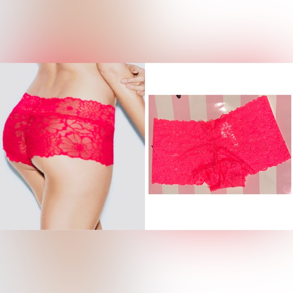 Victoria’s Secret PINK panties floral lace boyshort neon pink cheeky boyshort